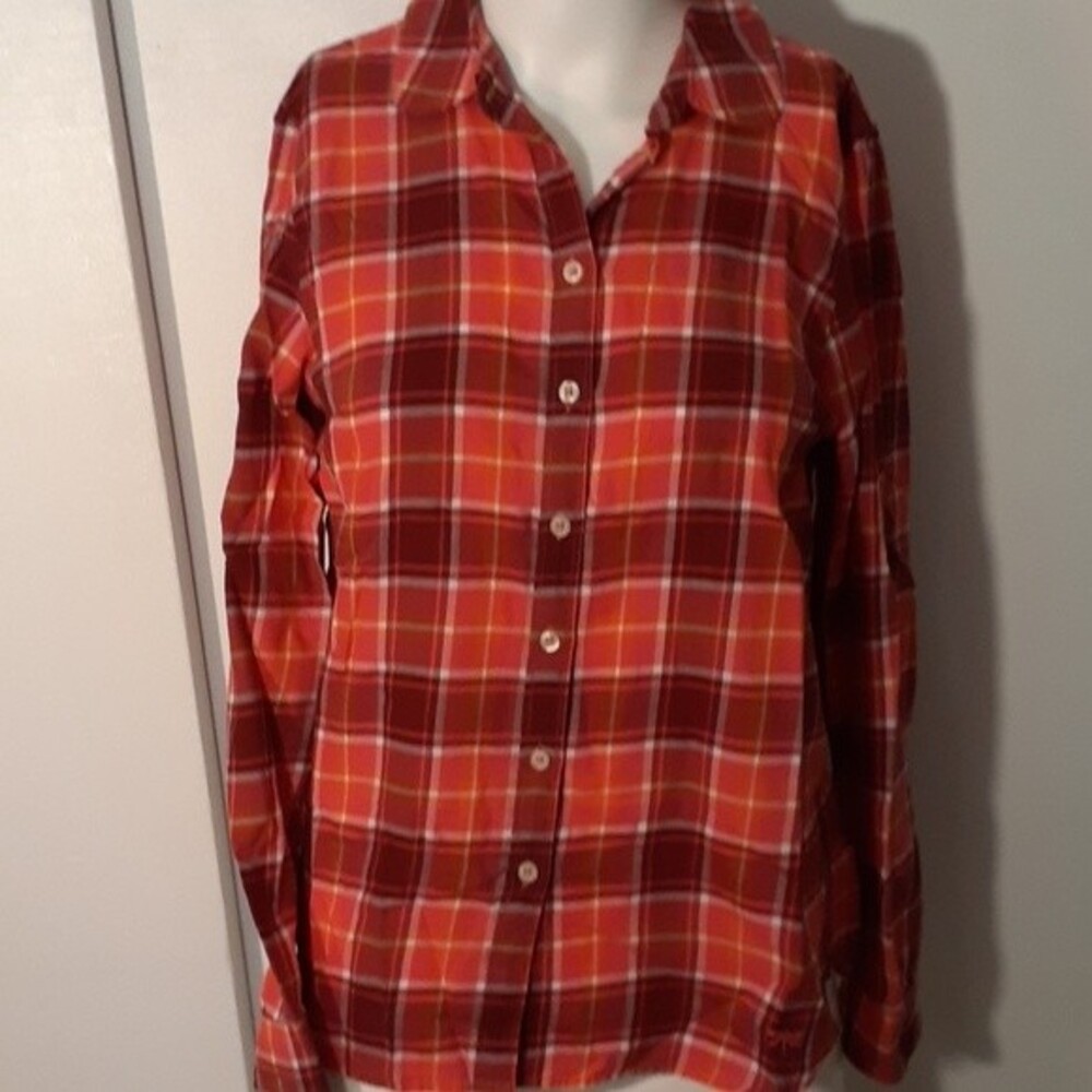 Talbots pink maroon plaid long sleeve button down shirt SP small petite s p top